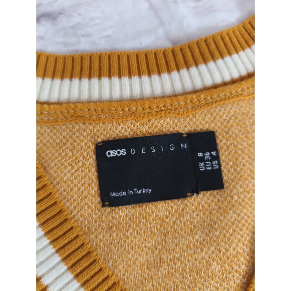 ASOS Designs Yellow Sunny Knit Pullover Cropped Sweater Vest Size 4 Preppy Cheer - Picture 4 of 6